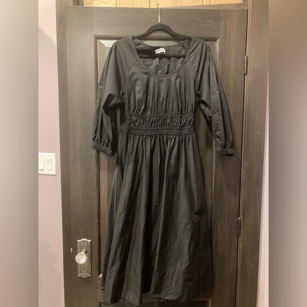 Smocked Waist Black Maxi Dress with Square Neck